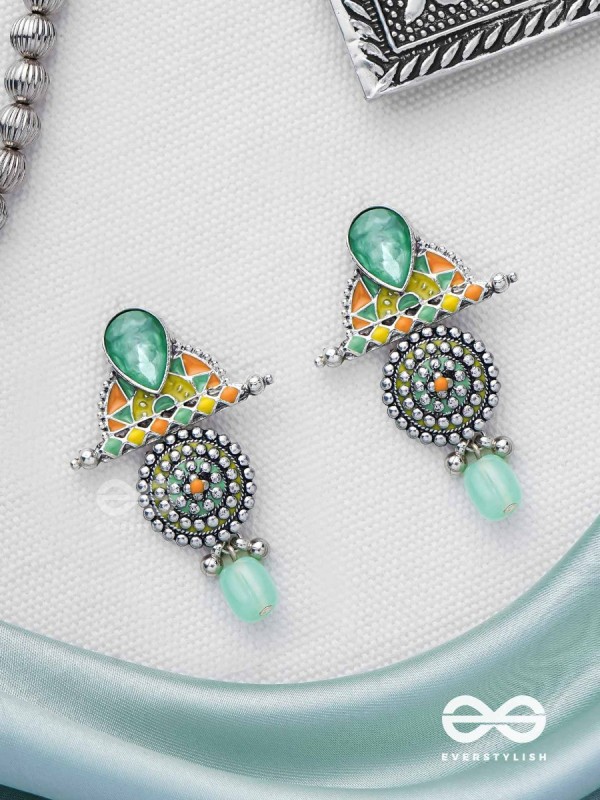 The Warm Shades - Stone Enamelled Oxidised Earrings