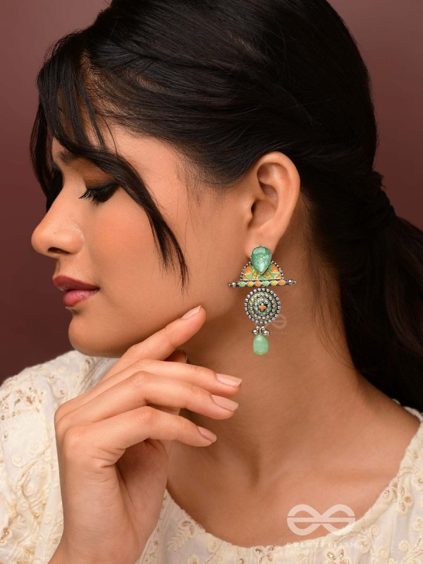 The Warm Shades - Stone Enamelled Oxidised Earrings