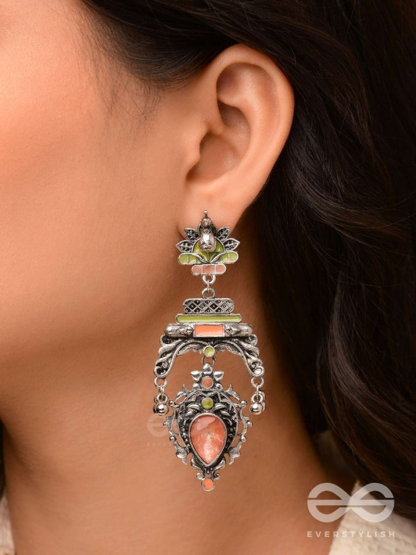 The Birds' Haven - Stone Enamelled Oxidised Earrings