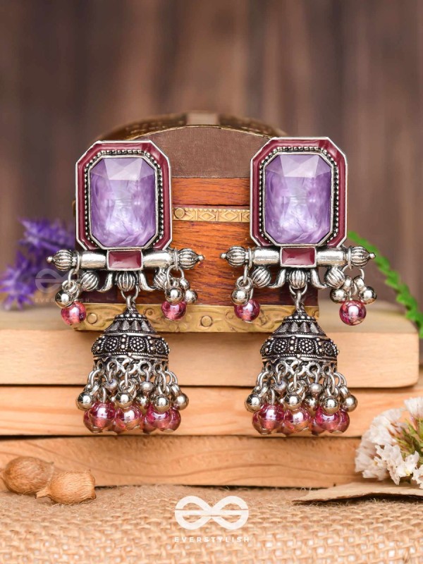 Seasons Of Lavender - Stone Enamelled Oxidised Jhumka Earrings