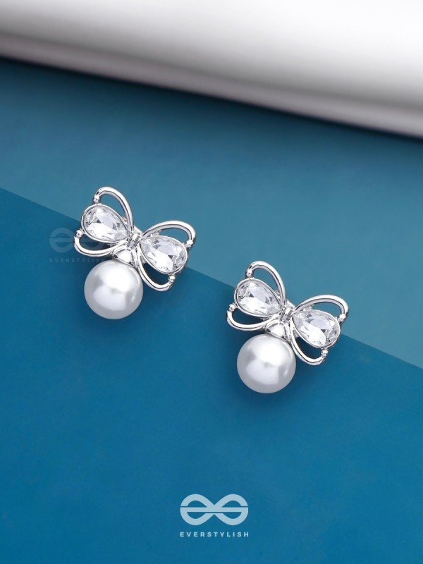 Bows Of Innocence - Embellished Silver Earrings