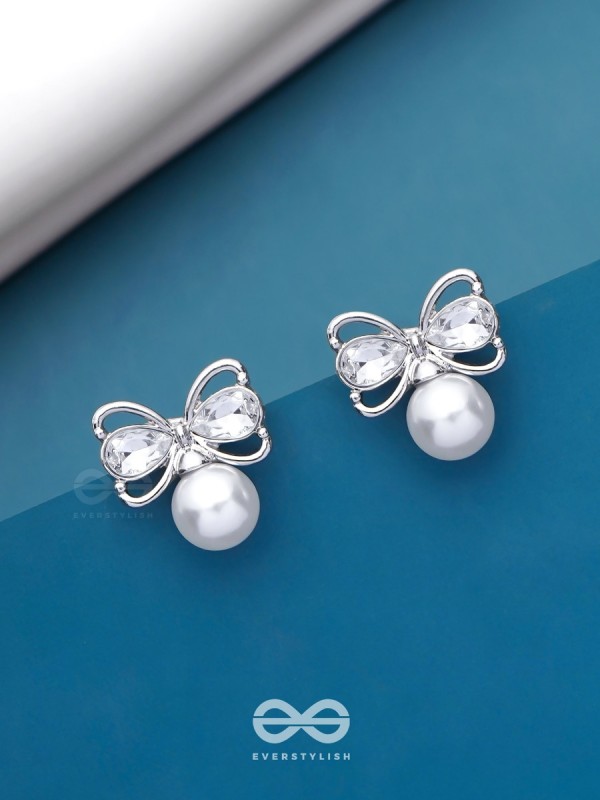 Bows Of Innocence - Embellished Silver Earrings