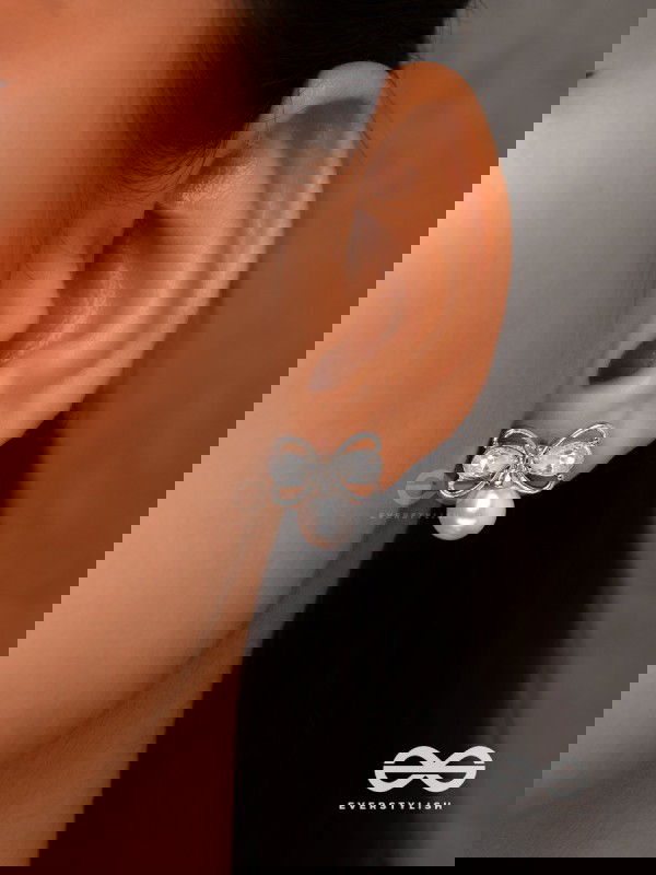 Bows Of Innocence - Embellished Silver Earrings