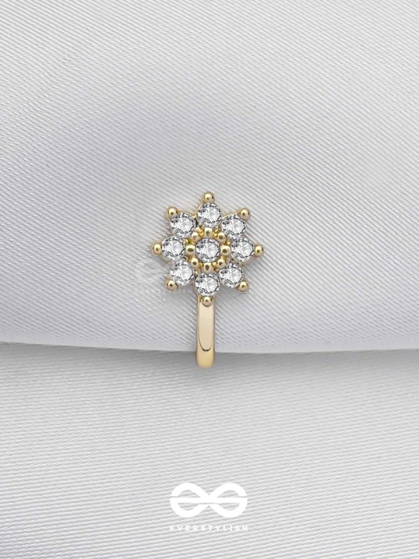The Embedded Flower - Golden Cubic Zirconia NoseRing (NON-PIERCING)