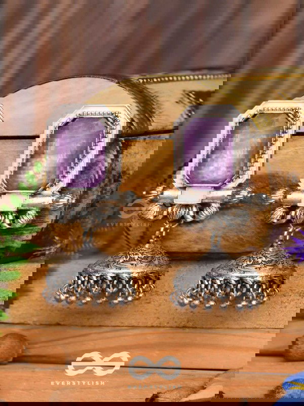 The Divine Midnight - Stone Enamelled Oxidised Earrings