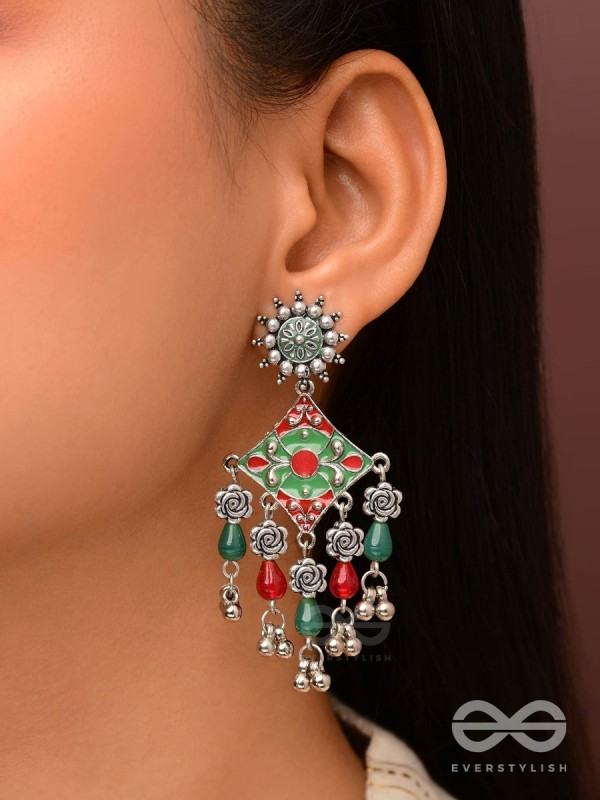 The Floral Hues - Enamelled Oxidised Earrings