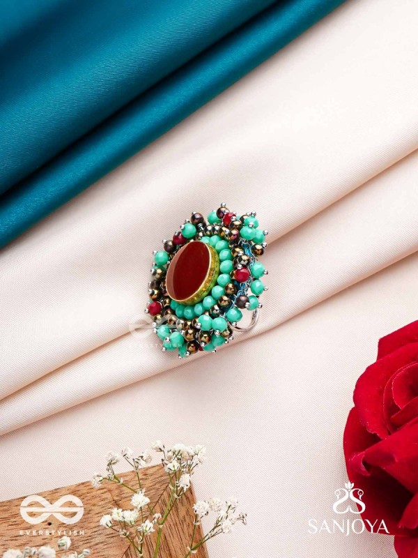 Sthavi - The Plum Vine - Stone And Beads Hand Embroidered Ring