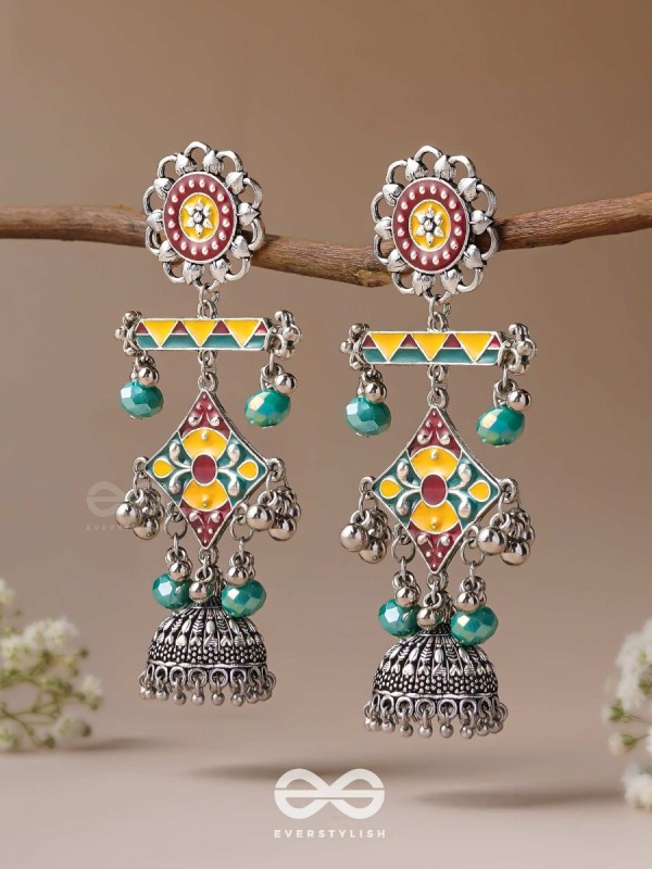 The Calming Hues - Enamelled Oxidised Earrings