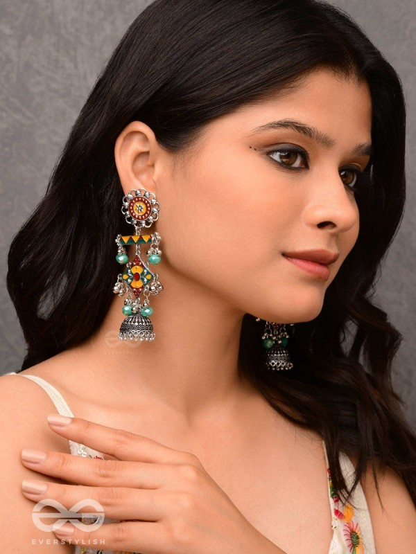 The Calming Hues - Enamelled Oxidised Earrings