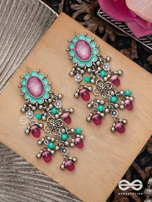 The Rosy Mist - Enamelled Oxidised Earrings