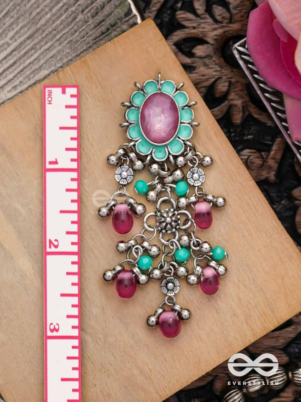 The Rosy Mist - Enamelled Oxidised Earrings