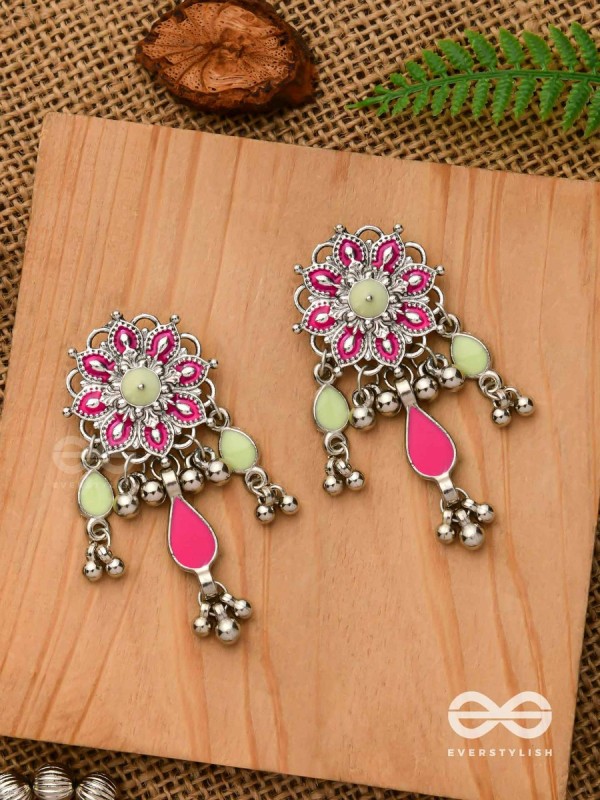 The Hibiscus Fantasy - Enamelled Oxidised Earrings