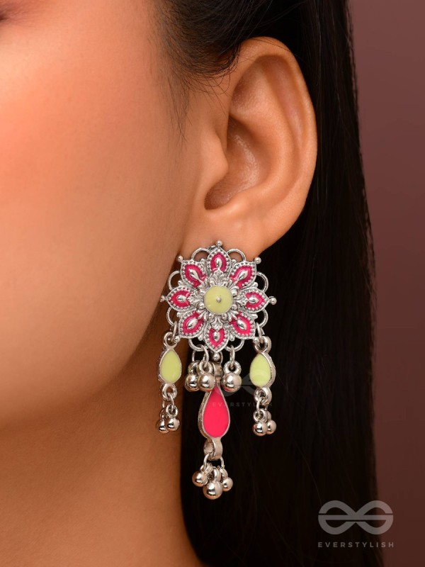 The Hibiscus Fantasy - Enamelled Oxidised Earrings