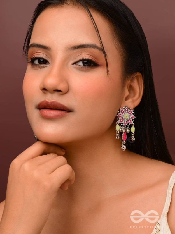 The Hibiscus Fantasy - Enamelled Oxidised Earrings