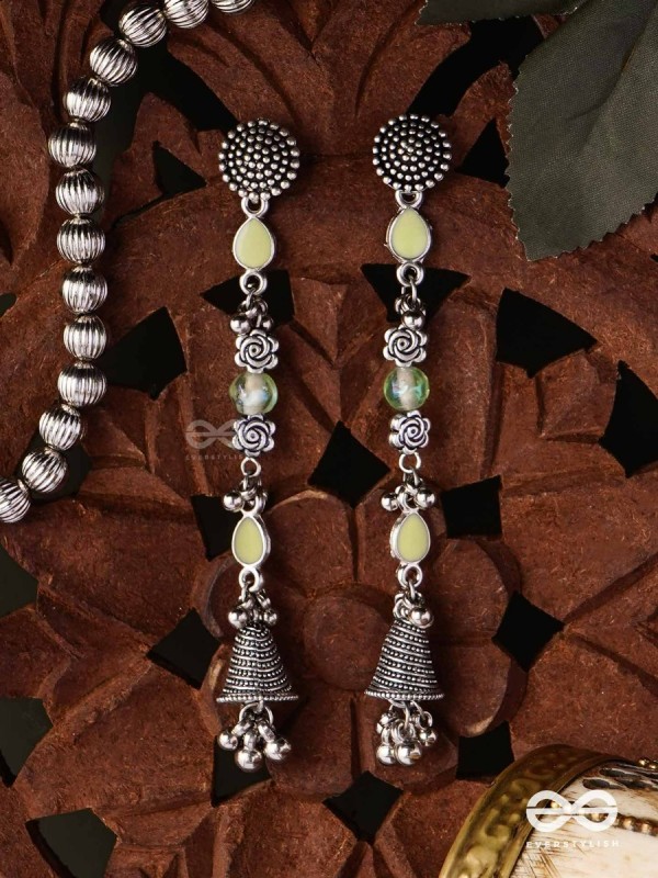 The Jade Jingles - Enamelled Oxidised Long Jhumkis