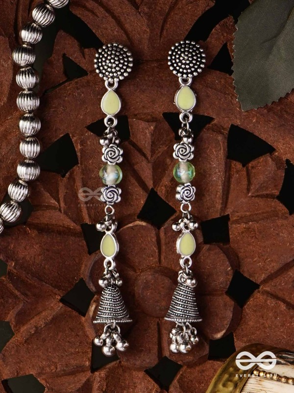 The Jade Jingles - Enamelled Oxidised Long Jhumkis