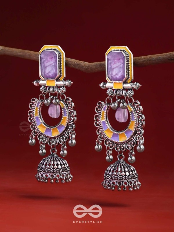 The Lavender Rays - Stone Enamelled Oxidised Earrings