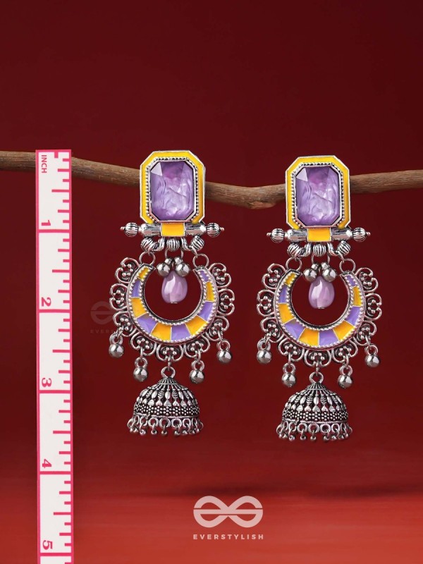 The Lavender Rays - Stone Enamelled Oxidised Earrings