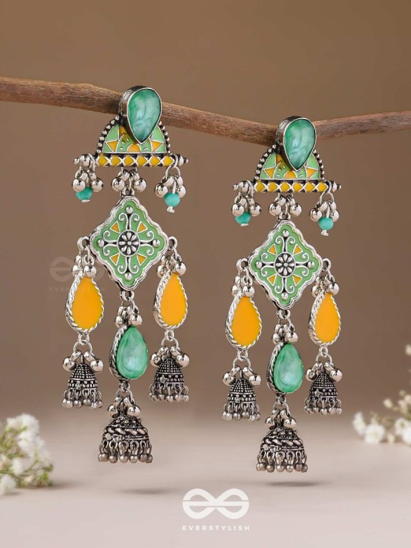 The Sunlit Grove - Stones Enamelled Oxidised Earrings