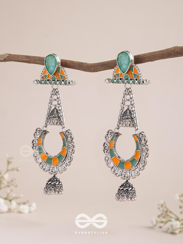 The Sage Swirls - Stone Enamelled Oxidised Earrings