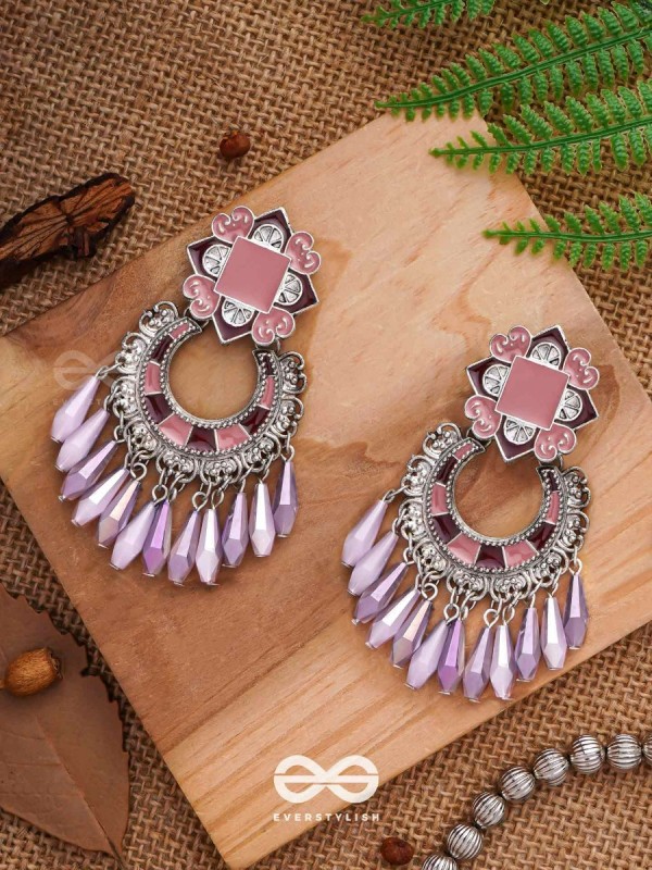 The Tender Lilac - Enamelled Oxidised Earrings