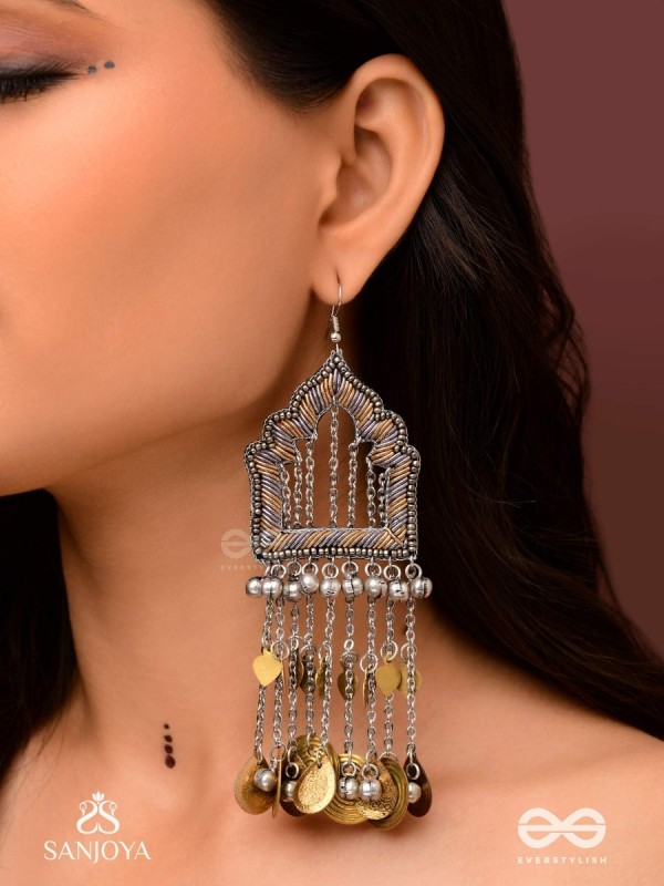 Shamvat - The Homey Tranquillity - Beads, Dabka And Coins Hand Embroidered Oxidised Earrings