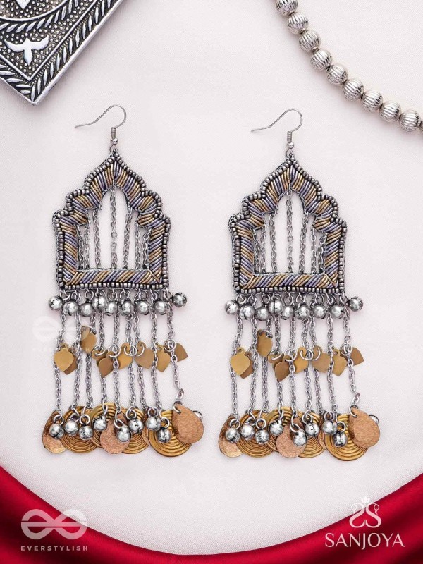 Shamvat - The Homey Tranquillity - Beads, Dabka And Coins Hand Embroidered Oxidised Earrings