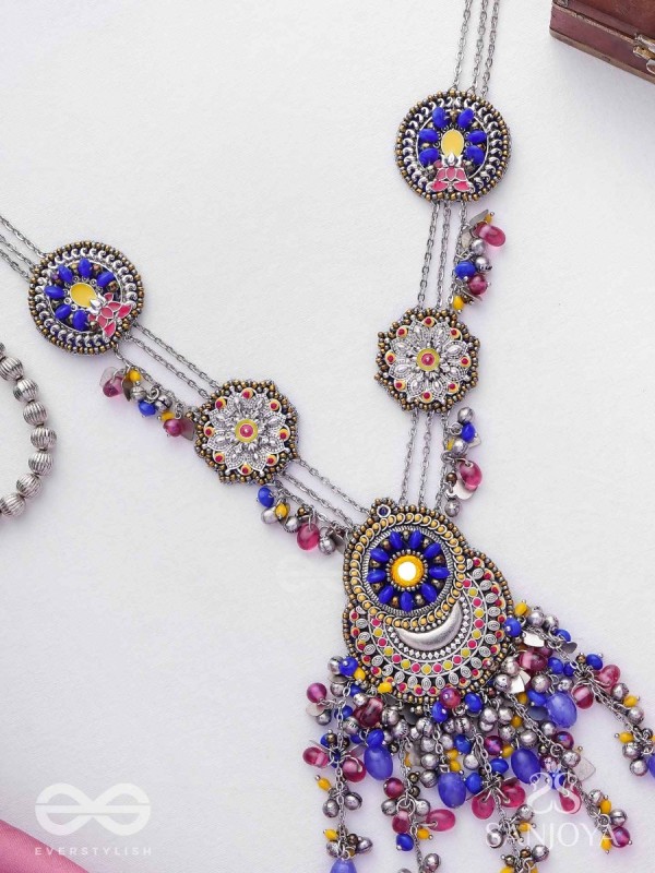 Kshanik - The Skyline Gala - Beads Hand Embroidered Enamelled Oxidised Neckpiece