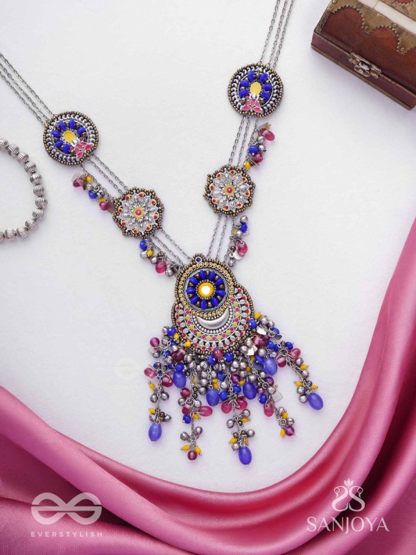 Kshanik - The Skyline Gala - Beads Hand Embroidered Enamelled Oxidised Neckpiece