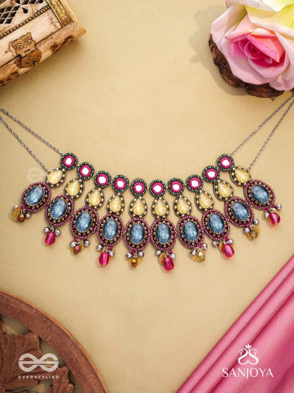 Shubhsanyut - The Blissful Downpour -  Stones, Beads And Coins Hand Embroidered Choker Neckpiece