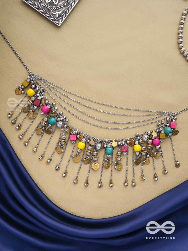 Tairashchya - The Melody Of Life - Beads And Coins Hand Embroidered Oxidised Multilayered Neckpiece