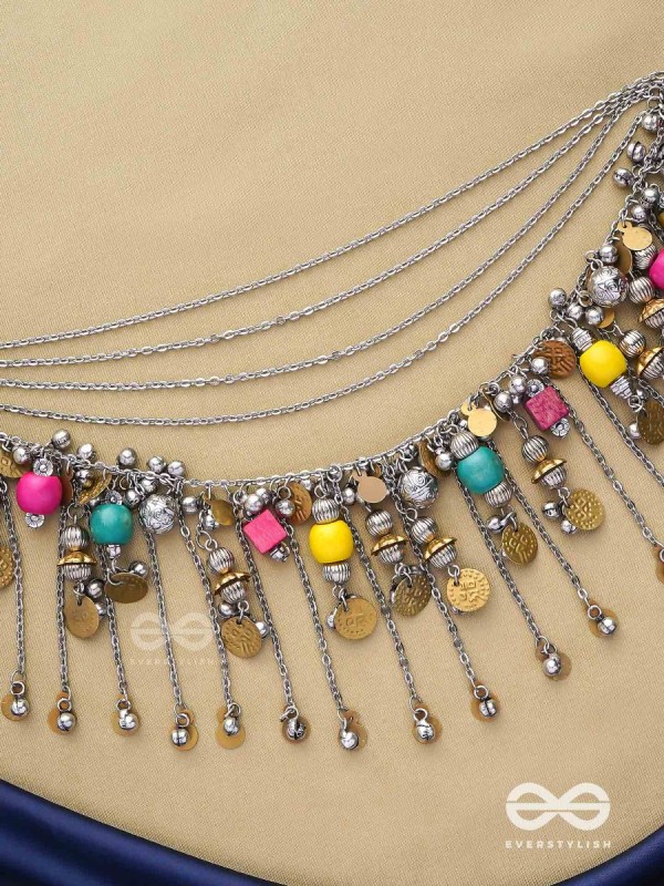 Tairashchya - The Melody Of Life - Beads And Coins Hand Embroidered Oxidised Multilayered Neckpiece