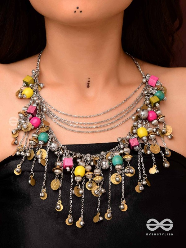 Tairashchya - The Melody Of Life - Beads And Coins Hand Embroidered Oxidised Multilayered Neckpiece