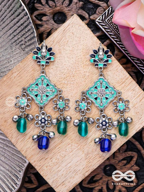 The Sea Calm - Enamelled Oxidised Earrings