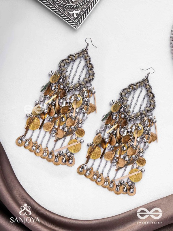 Avyathishi - The Earth Sung Music - Beads, Dabka And Coins Hand Embroidered Oxidised Earrings