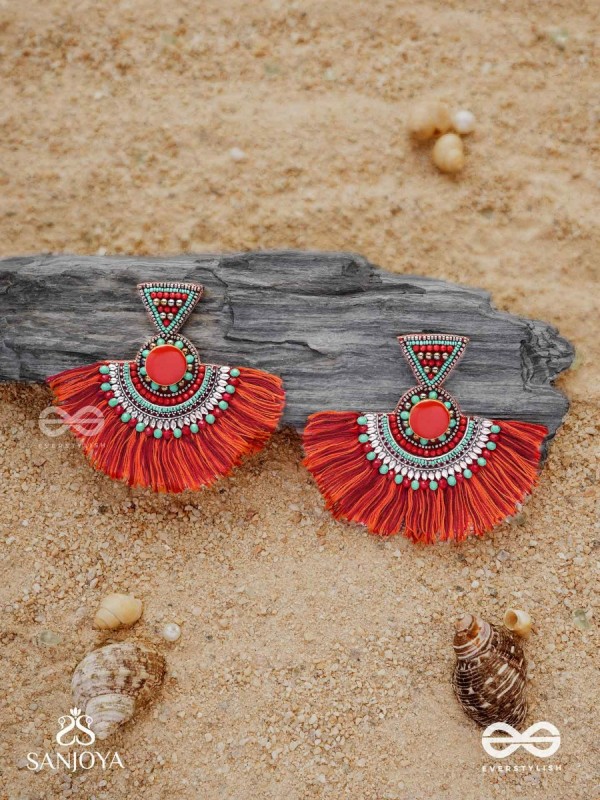 Ativikata - The Fierce Blush - Beads And Resham Hand Embroidered Oxidised Earrings