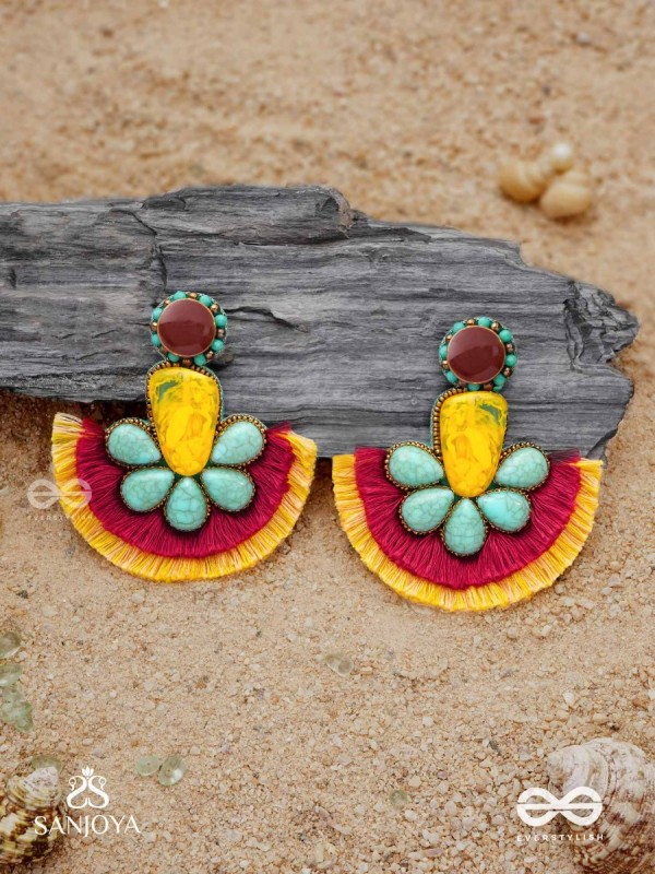 Suryatejas - The Sun-Kissed - Stones, Beads And Resham Hand Embroidered Earrings