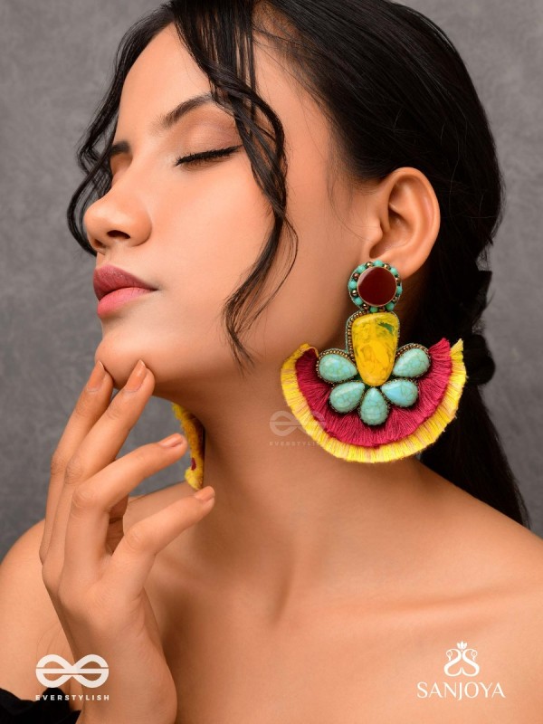Suryatejas - The Sun-Kissed - Stones, Beads And Resham Hand Embroidered Earrings