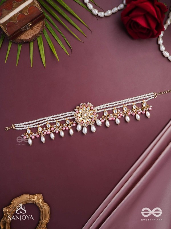 Dyulok - The Heavenly Charm - Beads, Pearl Drops, Polki And Kundan Finished Hand Embroidered Neckpiece