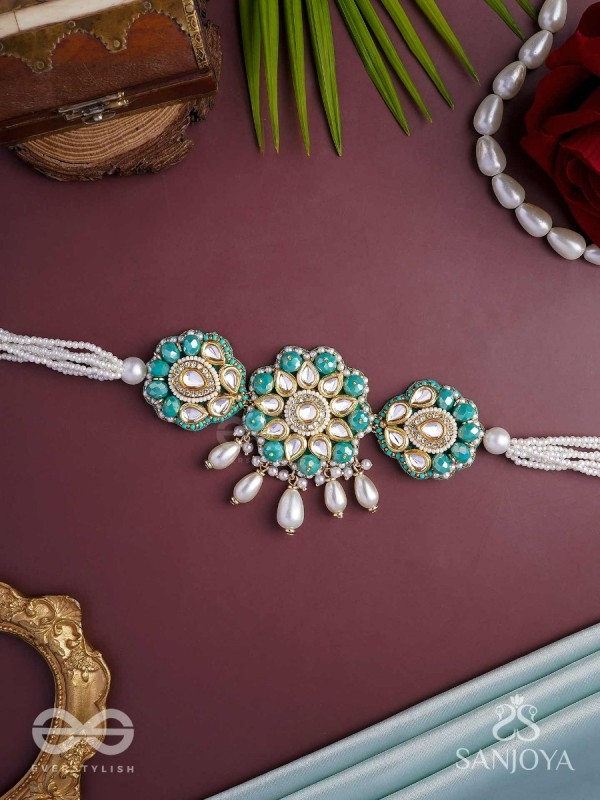 Maugdhya - The Treasured Innocence - Beads, Pearl Drops, Polki And Kundan Finished Hand Embroidered Choker Neckpiece