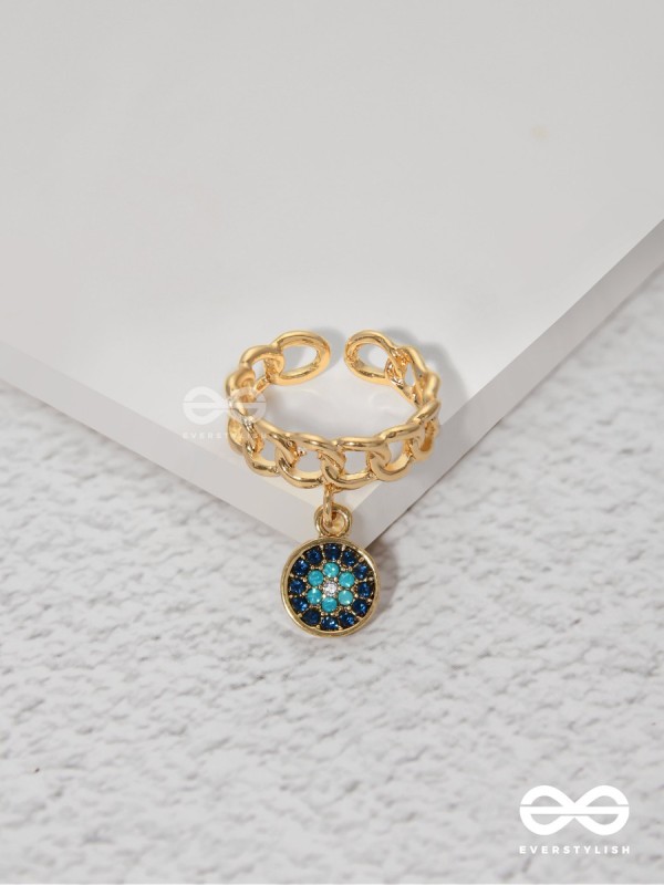 The Sapphire Lights - Golden Embellished Charm Ring (Adjustable) 