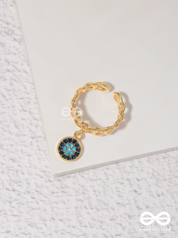 The Sapphire Lights - Golden Embellished Charm Ring (Adjustable) 