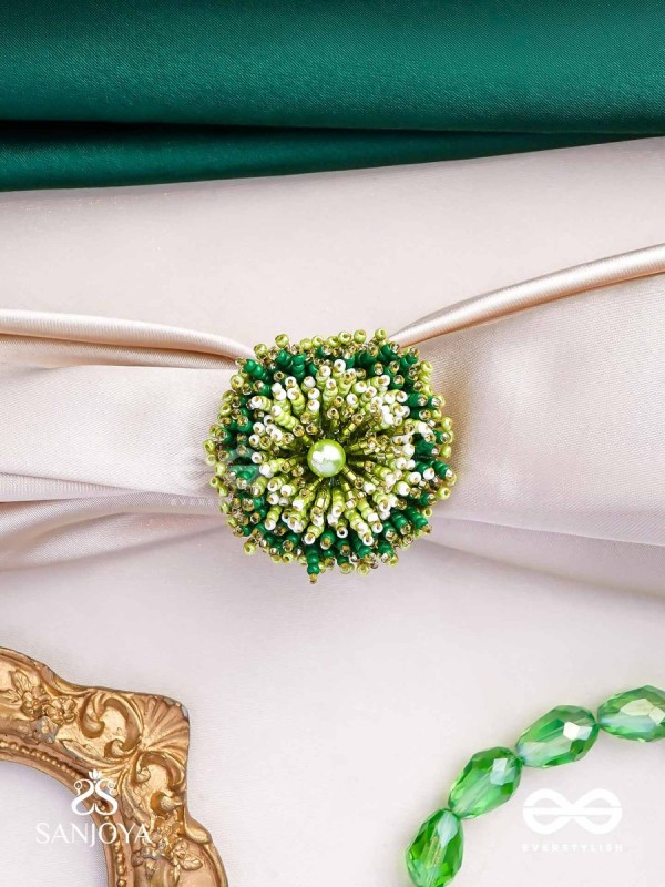 Divyakanan - The Enchanted Grove - Pearl And Beads Hand Embroidered Ring (Adjustable)