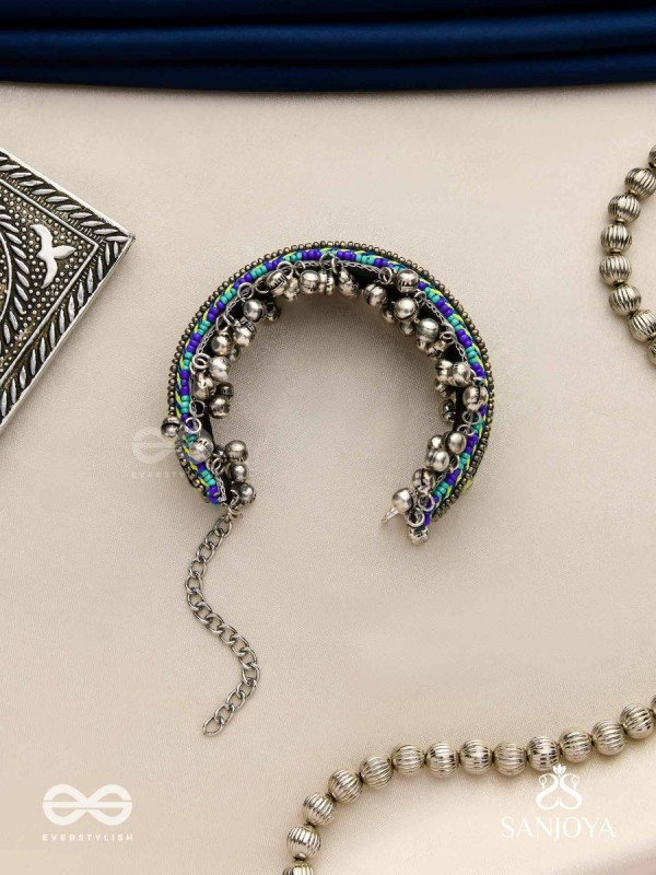 Vedhan - The Oceanic Depths - Resham And Beads Hand Embroidered Oxidised Cuff Bracelet