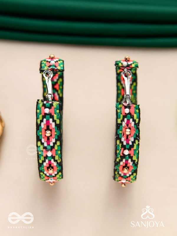 Kshitvari - The Lively Garden - Resham And Beads Hand Embroidered Hoop Earrings