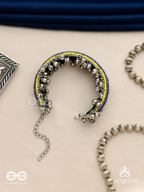 Vidhatrayus - The Sunflower Meadows - Beaded Hand Embroidered Oxidised Cuff Bracelet