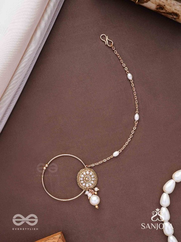 Vimrigvan - The Pristine Charm - Pearls And Beads Hand Embroidered Nath (Non-Piercing)