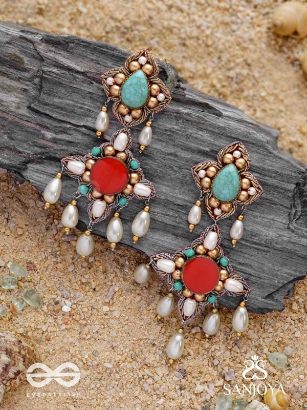 Kusumvat - The Blissful Flowers - Beads, Dabka And Pearl Drops Hand Embroidered Earrings