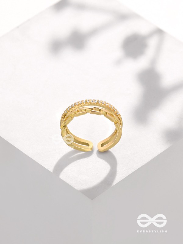 Tie Me Close - Golden Cubic Zirconia Ring (Adjustable)