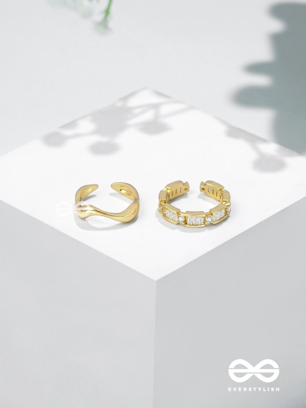 Midas Treasures - Golden Cubic Zirconia Rings (Set Of 2 Adjustable)